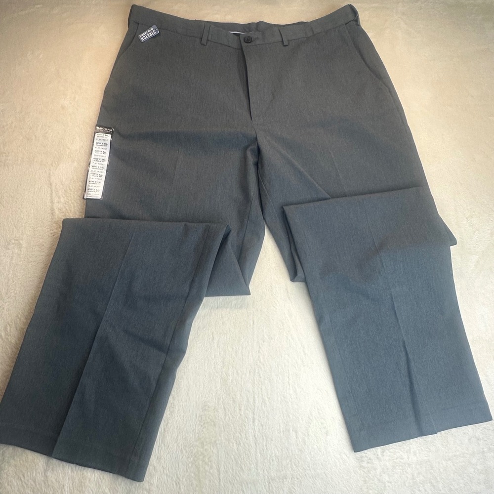 Haggar Mens Premium No Iron Khaki Classic Fit Stretch Pants 40x34 Charcoal Grey